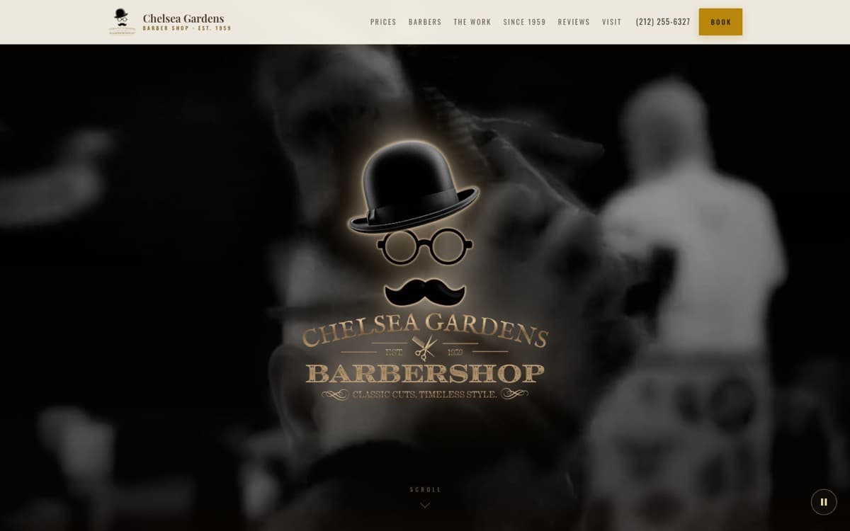 Chelsea Gardens Barber Shop, the site on a desktop