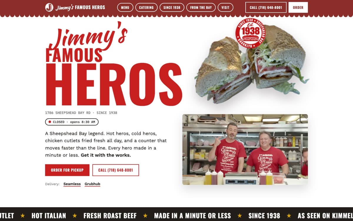 Jimmy's Famous Heros, the site on a desktop